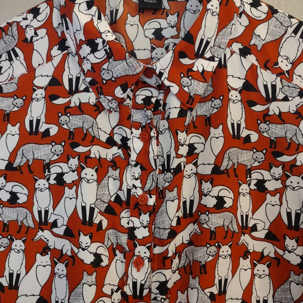 Ann Taylor Fox Print Long Sleeve Tunic Women's Blouse Xtra Small - Picture 9 of 11